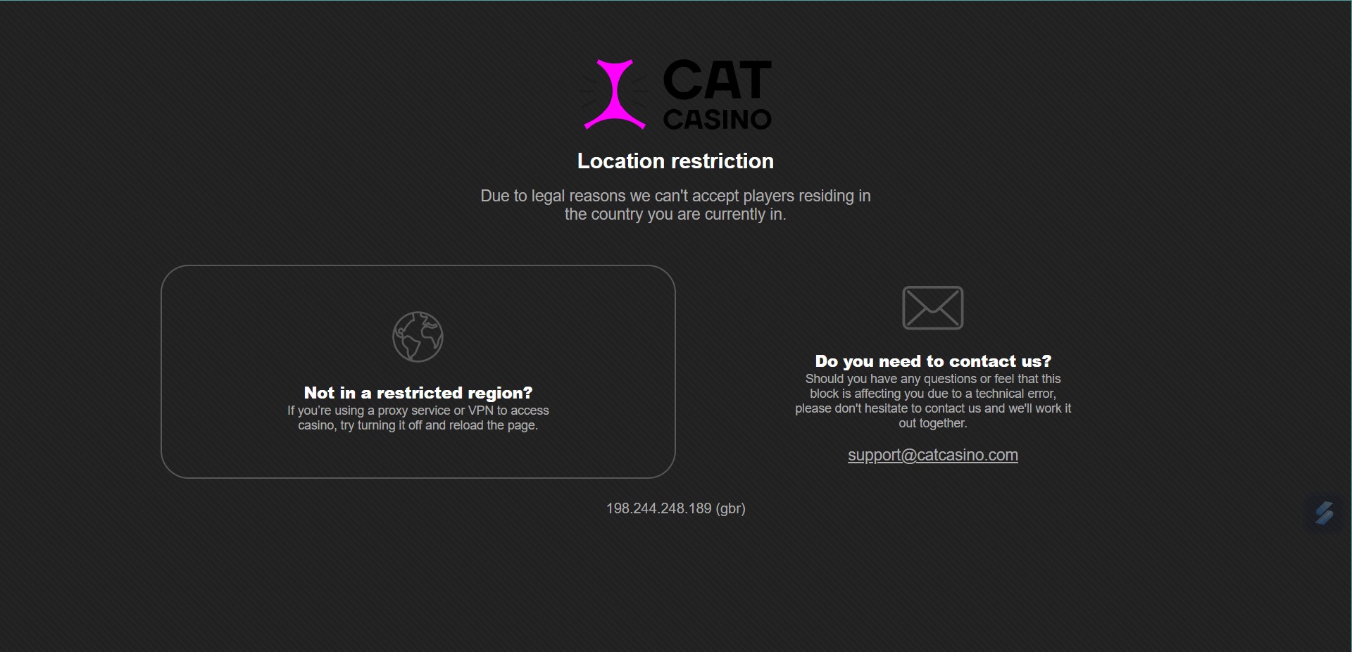 Сообщение о локальном ограничении доступа к сайту